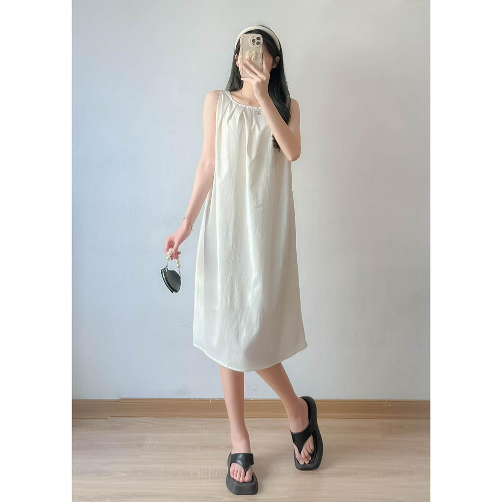 Váy babydoll xếp ly ngực EMIX, đầm maxi dáng dài tiểu thư phong cách basic, freesize dưới 55kg chất xước nhật Vay6199