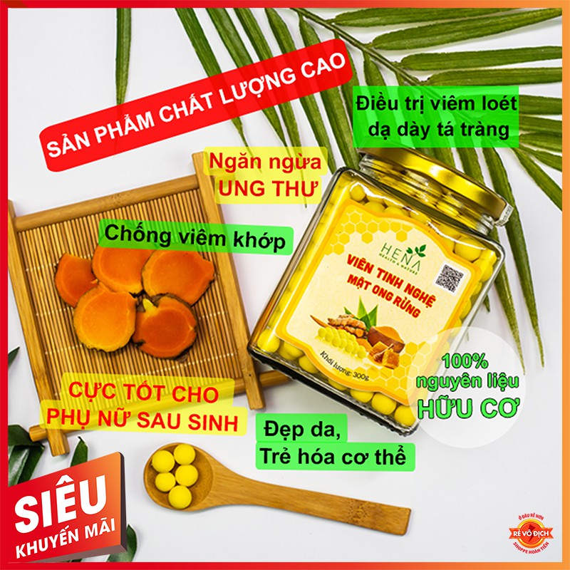 Viên Nghệ Mật Ong Nano Cao Cấp Hena 500g , Nghệ Viên mật ong, Tinh Bột nghệ Đã Kiểm Nghiệm - Bột Nghệ