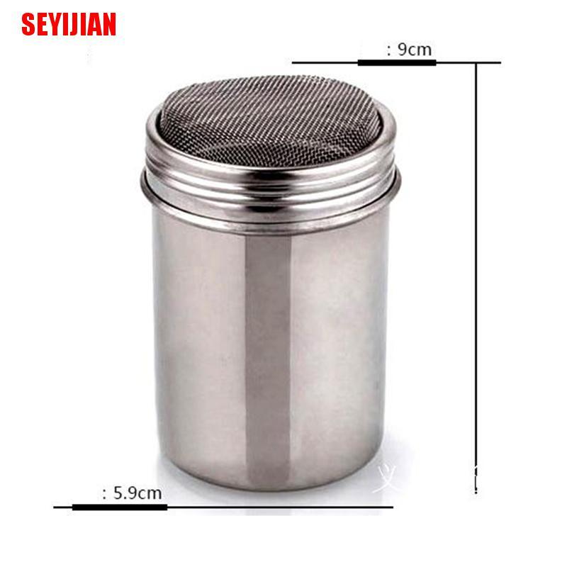(SEY) Stainless Steel Flour Icing Sugar Cappuccino Sifter + Lid Chocolate Shaker Cocoa