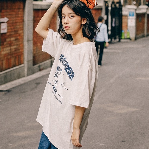 Áo thun ZHELIHANGFEI ngắn tay dáng rộng in chữ cá tính dễ phối đồ thời trang