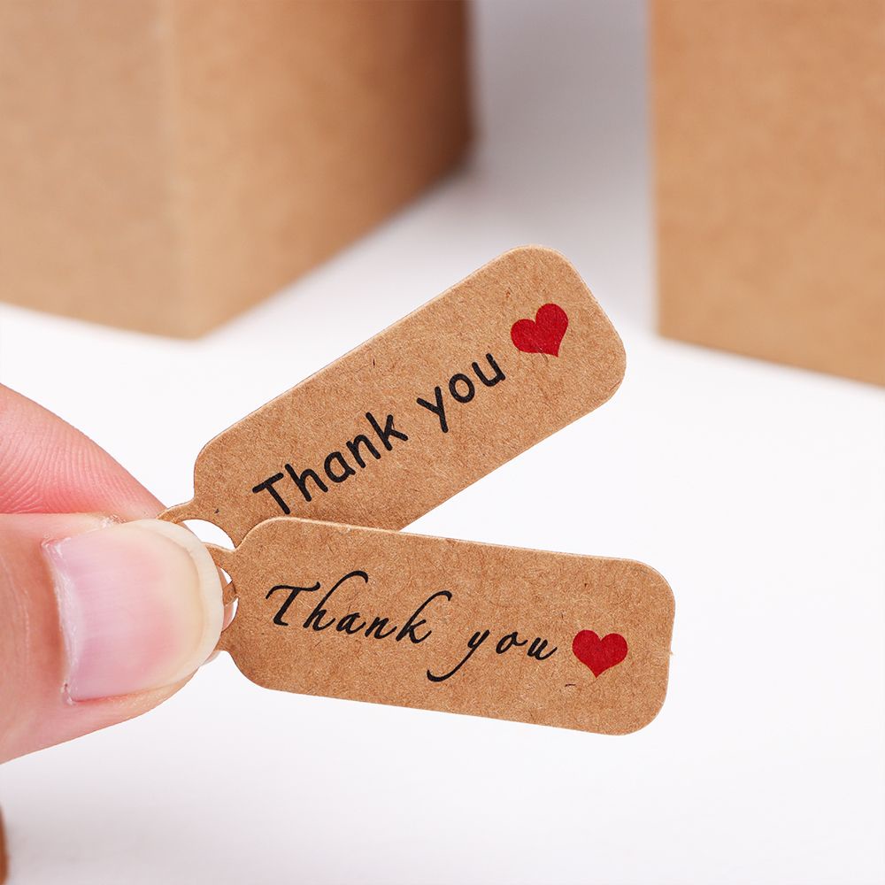 Bộ 100 Thẻ Giấy kraft Màu Nâu Có Chữ Thank You Dễ Thương Kích Thước 4.5*1.5cm Dùng Để Trang Trí Gói Quà