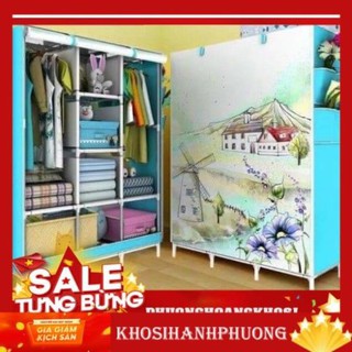 Tủ quần áo bằng vải, tủ Vải Quần Áo 3D 3 Buồng 8 Ngăn Cao Cấp, Siêu Bền, Họa Tiết Đẹp Fastbuy 001