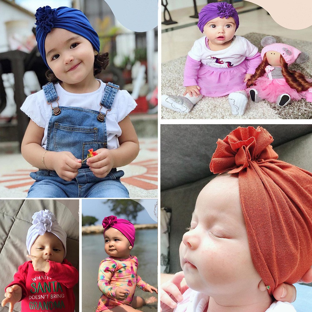 MŨ TURBAN COTTON GẤP HOA SIÊU MỀM MỊN DÀNH CHO BÉ GÁI