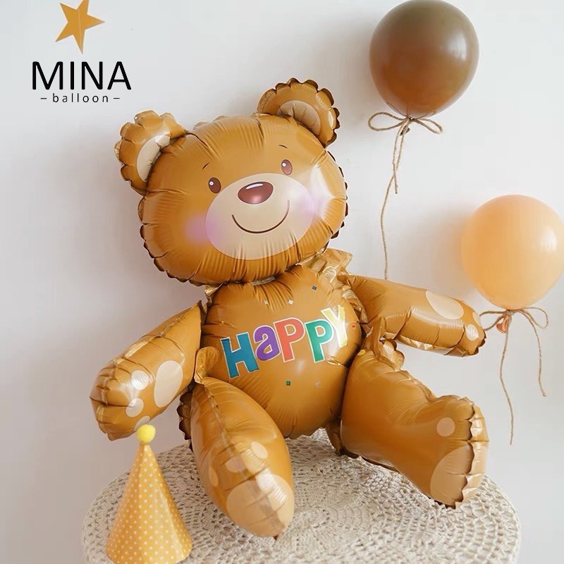 Set Bóng Trang Trí Sinh Nhật Vintage Kèm Bóng Gấu Nâu Teddy 3D Y Hệt Hình