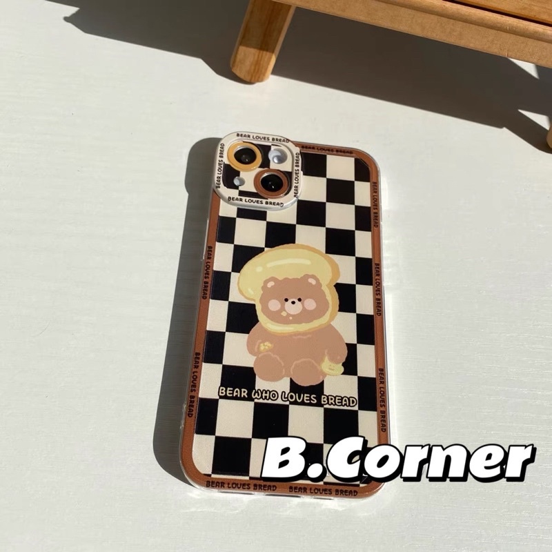 Ốp Điện Thoại Caro Đen Gấu Bánh - CAS2228