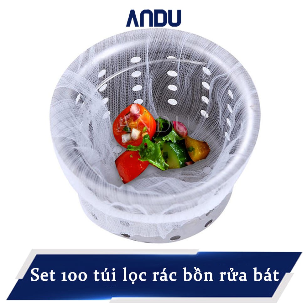 Bịch 100 Túi Lọc Rác Bồn Rửa Chén Co Giãn Tốt Vải Lưới Có Thun Ở Đầu Dễ Sử Dụng Phù Hợp Với Nhiều Loại Bồn