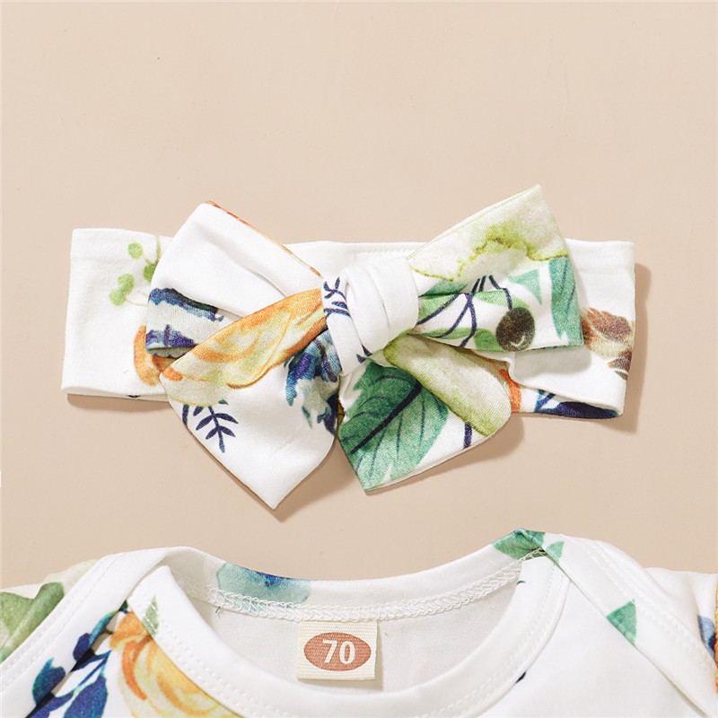 Mikrdoo Bộ áo liền quần tay ngắn +Treo váy + băng buộc đầu Bộ quần áo 3PCS cho bé gái 0-18 tháng