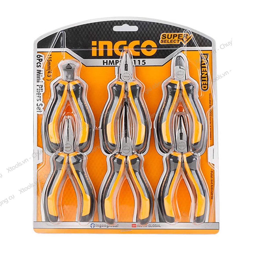 Bộ 6 kìm mini đa năng cách điện INGCO bộ kìm mini làm trang sức, linh kiện điện tử, chất liệu thép siêu cứng bền sắc bén