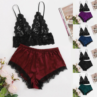 Bộ đồ ngủ vải lụa satin phối ren quyến rũ dành cho nữ