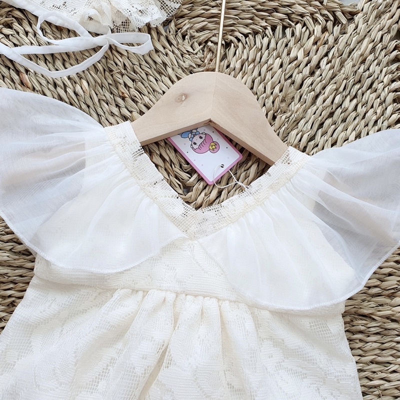 Body Mũ Ren Cánh Tiên NHÍM XÙ KIDS Màu Kem Cho Bé Gái Sơ Sinh, Đầy Tháng, Thôi Nôi B029