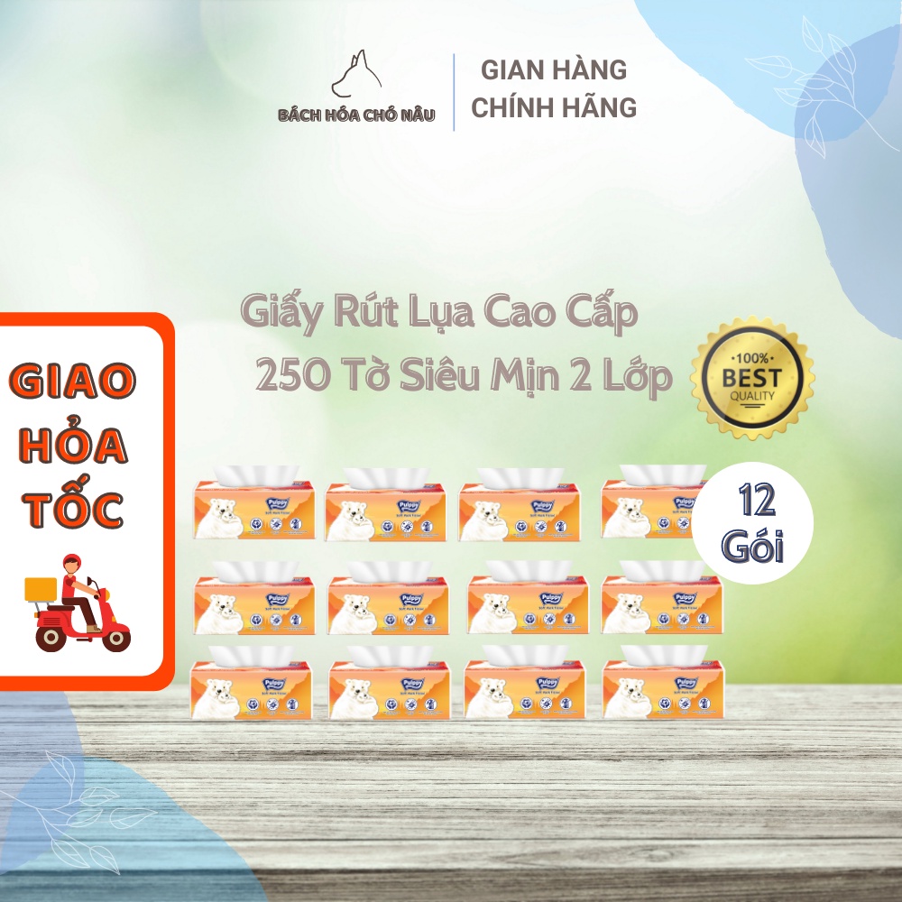 COMBO 12 Giấy Rút Lụa Pulppy Polar Bear 250 Tờ/ Gói Giấy 2 Lớp Tiện Dụng [ Hàng Mới Chính Hãng]