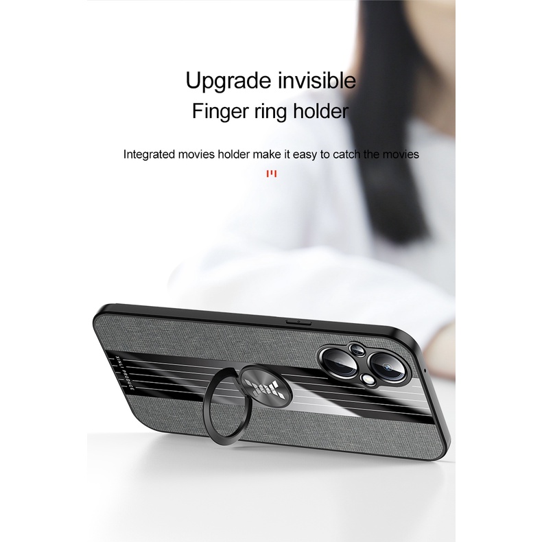 Ốp Điện Thoại Cứng Phối Vải Chống Sốc Có Giá Đỡ Nhẫn Từ Tính Cho OPPO Reno 7Z 5G