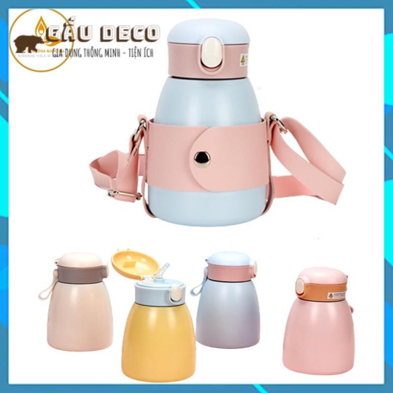 Bình giữ nhiệt cute , 600ml dễ thương , chất liệu inox 304 , bình học sinh , có ống hút , nắp mở bấm nút
