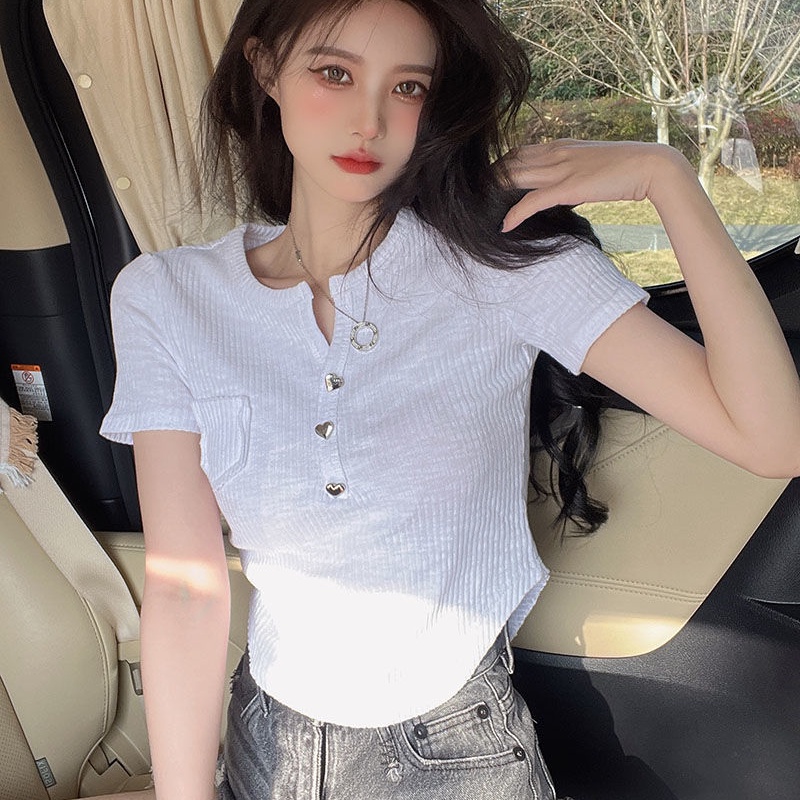 COZOK Áo Thun Tay Ngắn Cổ Chữ v Quyến Rũ Thời Trang Dễ Phối Đồ