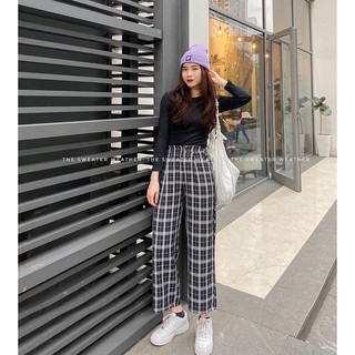 Quần suông caro cạp cúc