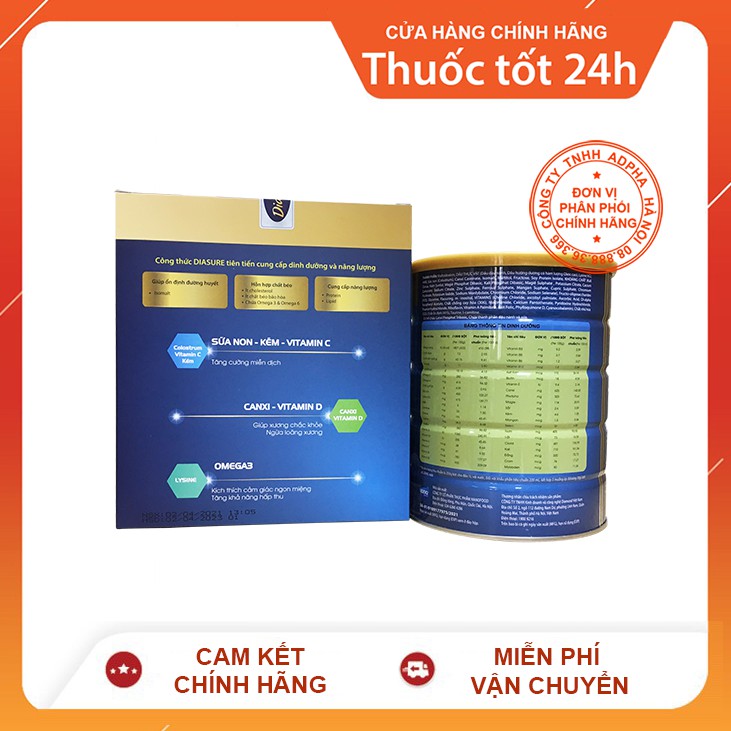 Sữa DiaSure 850g (HỘP 34 gói hoặc LON) - Dinh dưỡng dành cho người tiểu đường | BigBuy360 - bigbuy360.vn