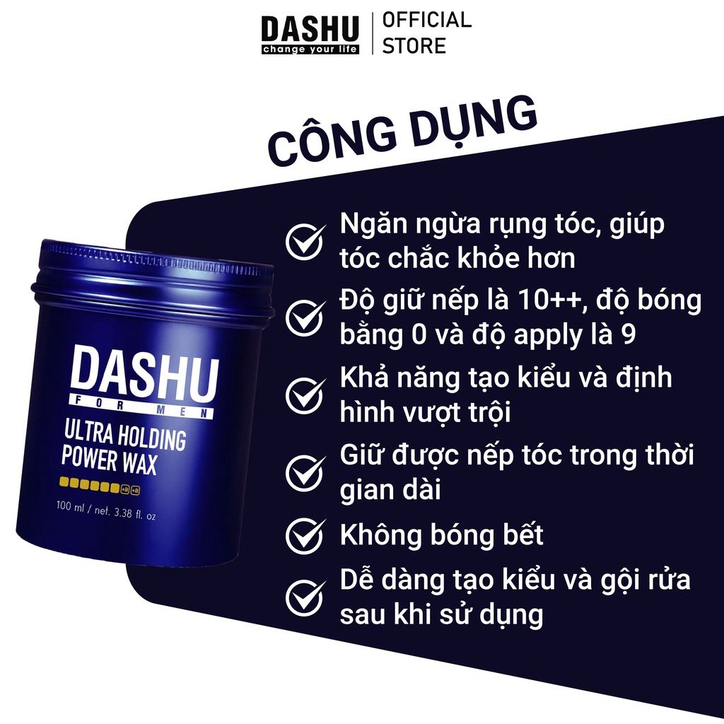 [Chính Hãng] Sáp vuốt tóc Dashu For Men Premium Ultra Holding Power 100ml (XANH)