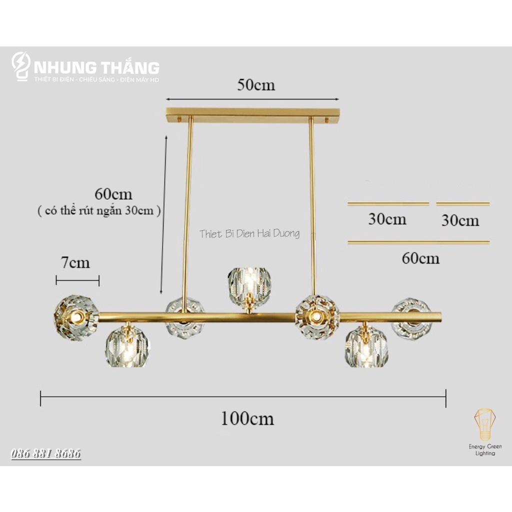 Đèn Thả 8 Chao T hủy Tinh DGT-9400 - Decor Trang Trí Nội Thất Sang Trọng - Phong Cách Hiện Đại - Kèm 8 Bóng