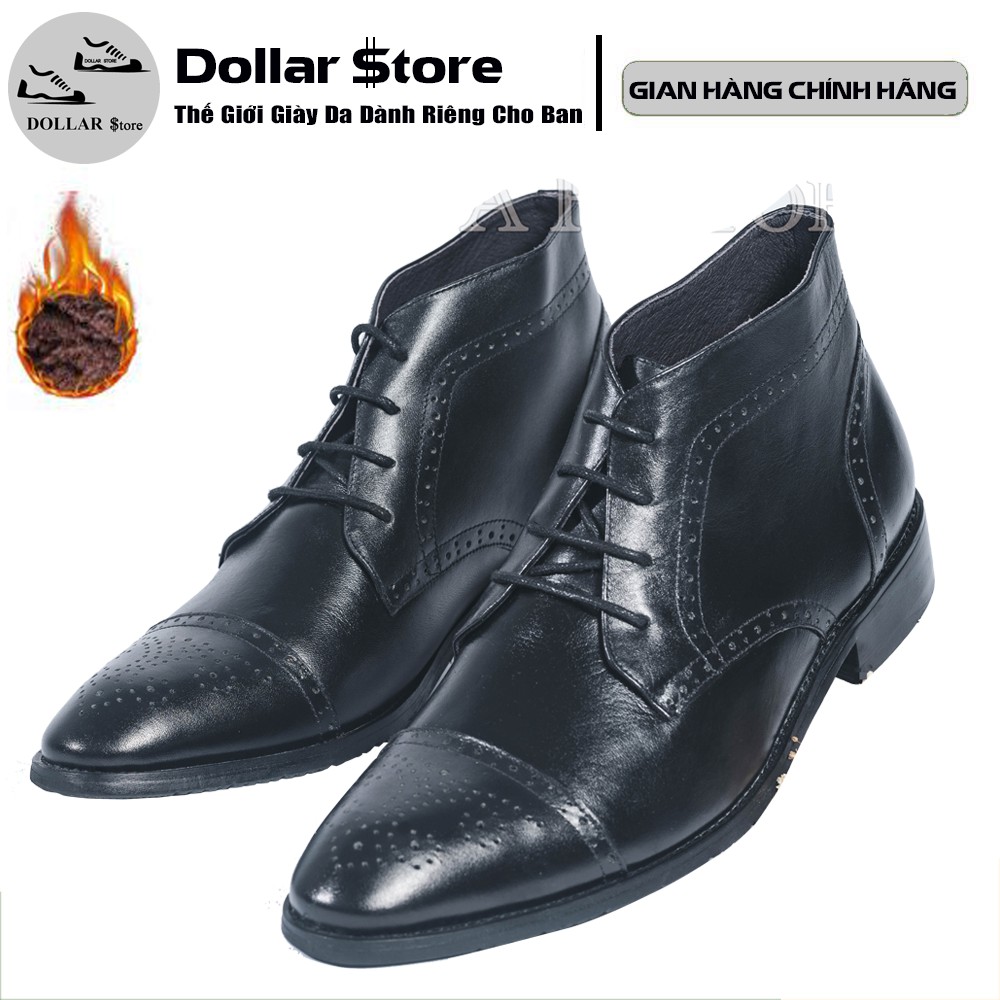 Giày da nam cao cổ H179 - Giày boot Nam cao cổ da bò nguyên miếng cao cấp màu đen