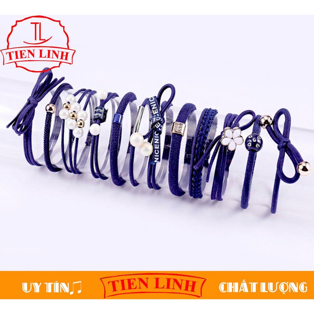 Set 12 thun cột tóc Hàn Quốc dễ thương -  (Xanh hải quân)