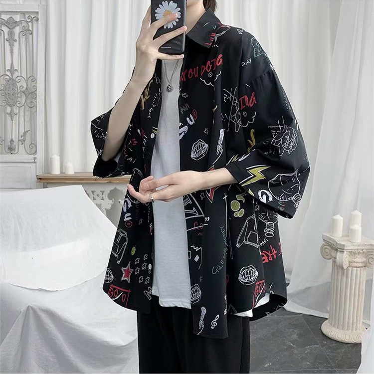 Áo sơ mi tay ngắn in hoạt hình trẻ trung cho nam