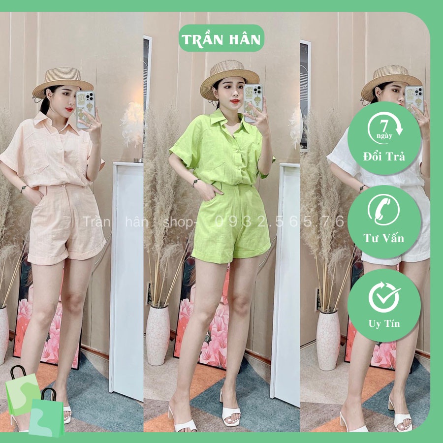 Jum nữ cổ đức cổ vest tay ngắn chất đũi loại một 2 size S, M xịn xòI Trần Hân Shop 5168