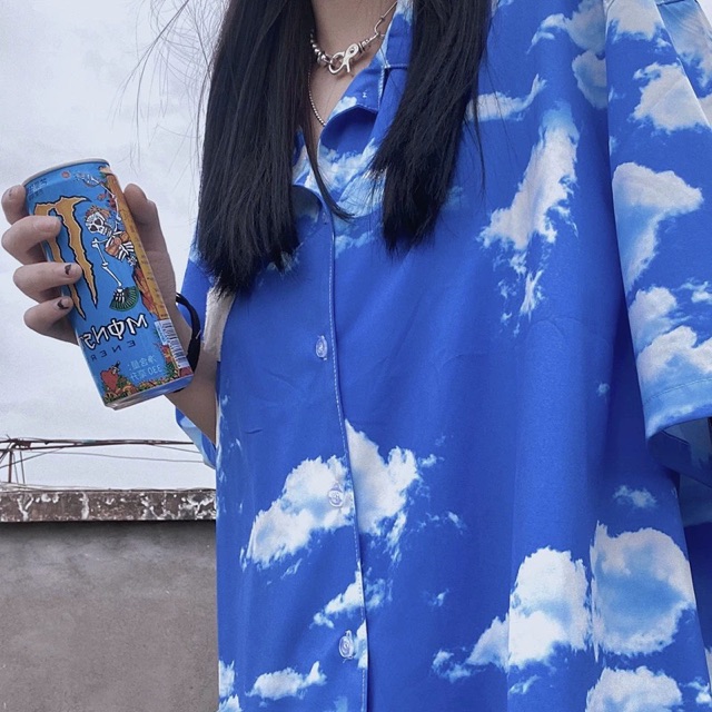 Áo sơmi xanh mây trắng