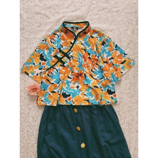 Áo sườn xám croptop nữ cổ điển