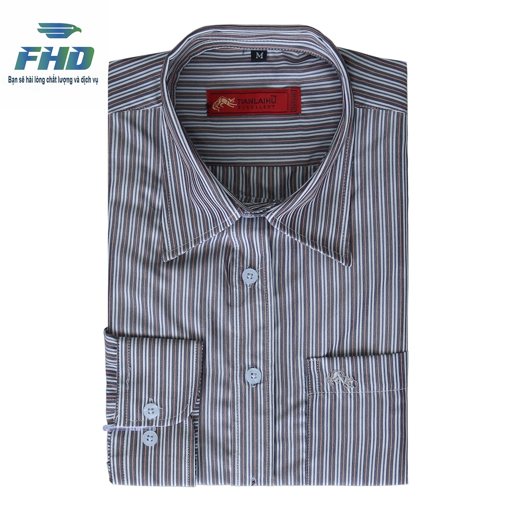 Áo Sơ Mi Nam Dài Tay Vải Kẻ Sọc  Kiểu Dáng Đóng Hộp Chất Vải Mềm Mát Thấm Hút Mồ Hôi  FHDA005_3