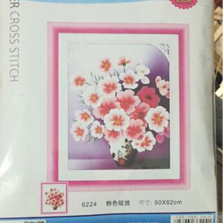 Freeship 99k TQ_tranh thêu bình hoa 50x62