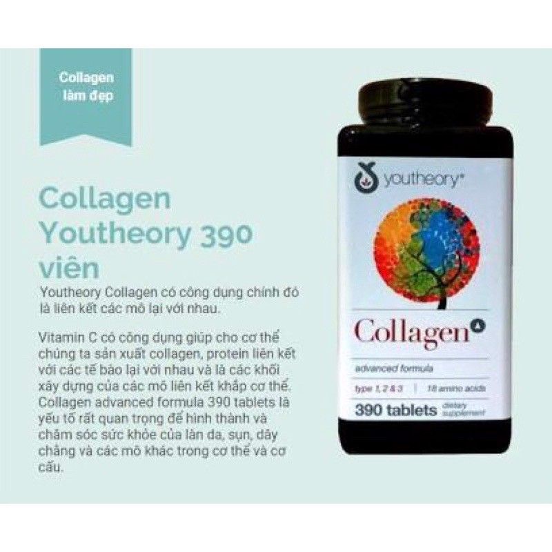 Collagen Youtheory Type 1 2 & 3 Của Mỹ, 390 viên
