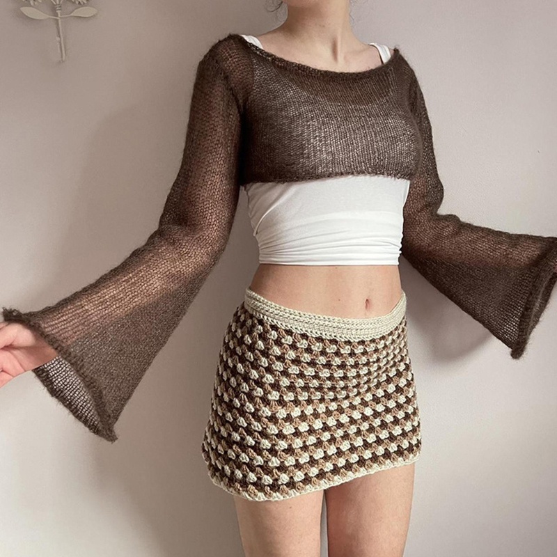 Brroa Ins Áo Sơ Mi Tay Loe Chống Nắng Xuyên Thấu Gợi Cảm Mùa Hè Hàn Quốc