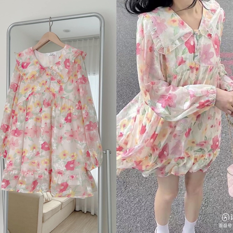 [Ảnh thật/Video]Đầm hoa Sắc Màu dáng babydoll xinh xắn Váy hoa đi biển cực xinh