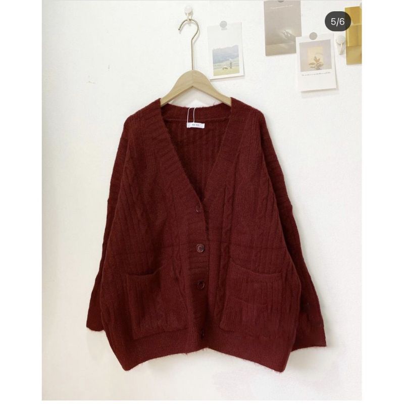 cardigan len thừng đỏ