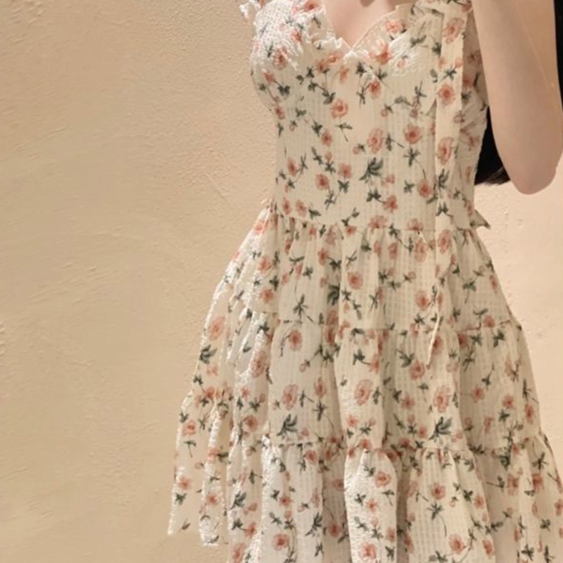 Đầm Chữ A Hai Dây Cổ Chữ V In Họa Tiết Hoa Phong Cách Vintage Thời Trang Mùa Hè Dành Cho Nữ