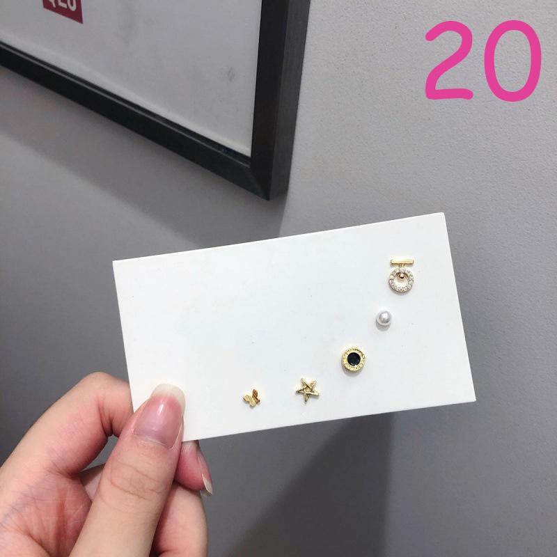 Bông Tai 5 Pcs Set Korea Bow Clover Earrings Fashion Crystal Silver / Gold Party Earring Women Jewelry Gift