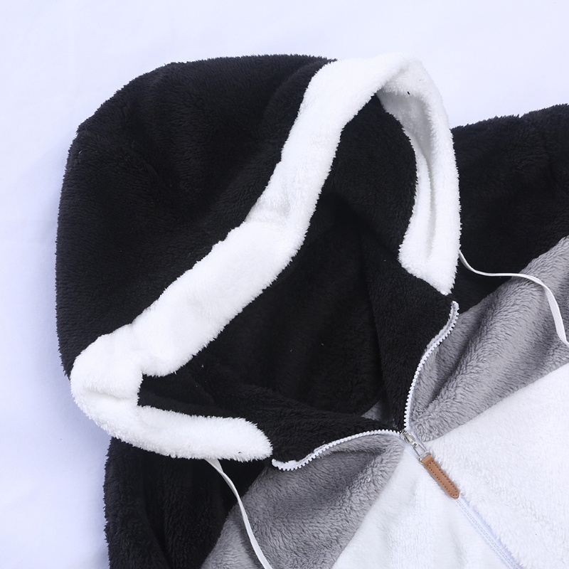 Áo Khoác Tay Dài Có Nón Phối Lông Giữ Ấm Màu Sắc Khối Lập Phương Thời Trang Mùa Đông Cho