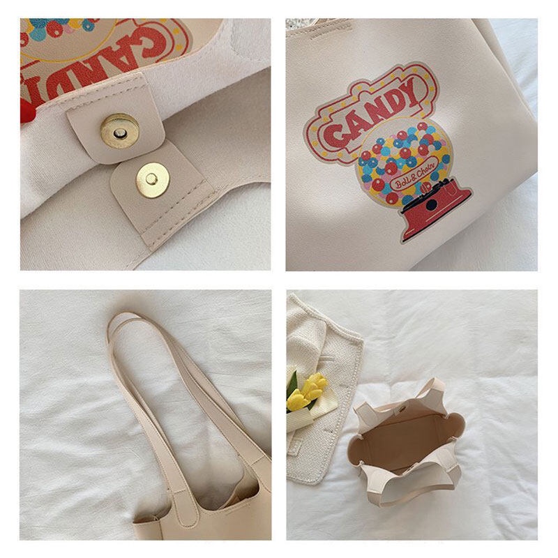 Túi xách YADOU da pu cỡ lớn thêu họa tiết đơn giản phong cách Nhật Bản cho nữ