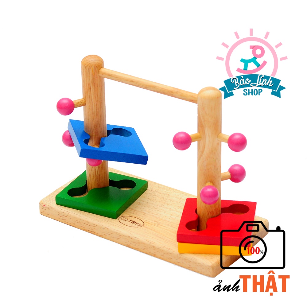 Giáo cụ Montessori 0-3 - Luồn cọc đôi cho bé rèn vận động tinh, tập trung, kiên nhẫn, CHÍNH HÃNG Winwintoys