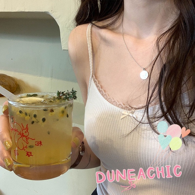 DUNEA Áo Hai Dây Phối Ren Hoa Ngọt Ngào Thời Trang Mùa Hè Cho Nữ