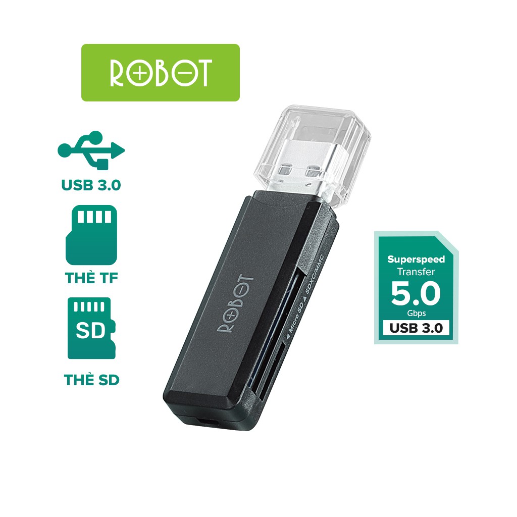 Thiết Bị Đọc Thẻ Nhớ ROBOT CR102 USB 3.0 Dùng Cho Thẻ Nhớ SD Và Micro SD