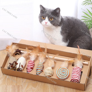 Bộ 7 món đồ chơi chó mèo bằng cói, có cần câu mèo, cào móng, gặm cắn giảm ngứa răng