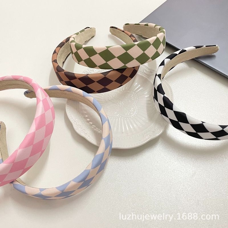 Cài tóc xốp kẻ sọc caro màu sắc đơn giản phong cách Hàn Quốc cổ điển thời trang cho nữ