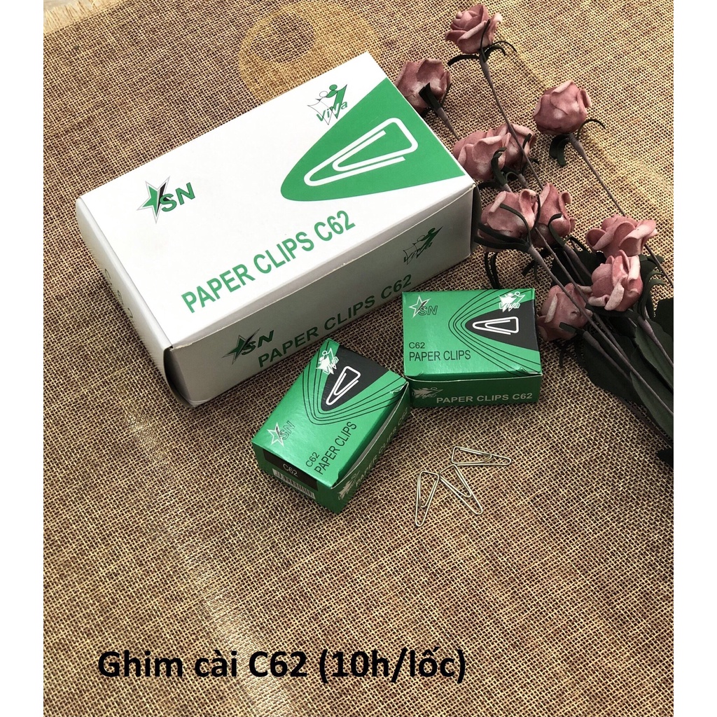 Ghim cài 10 hộp C62 tam giác loại A1 - hàng đủ (kẹp tài liệu ) - vpp Diệp Lạc (sỉ/lẻ)