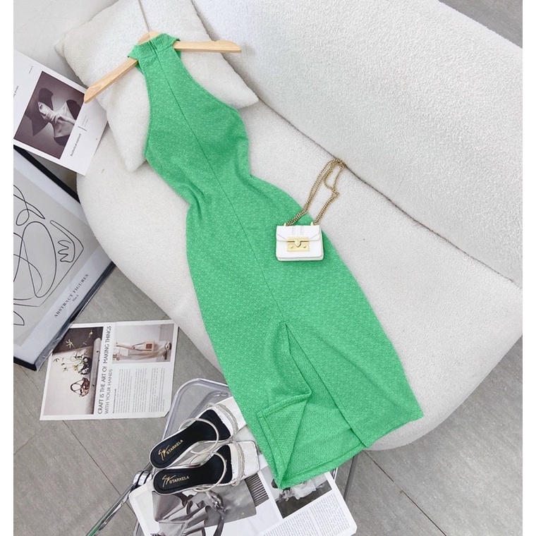 ĐẦM BODY XANH CỔ YẾM XOẮN
