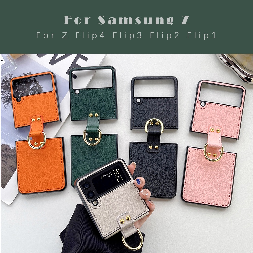 Bao Da Điện Thoại Samsung Z Flip 5 3 4 2 1 Fold 5 4 3 2  Dạng Ví Nắp Gập Sang Trọng Màu Trơn ChoGiá Đỡ