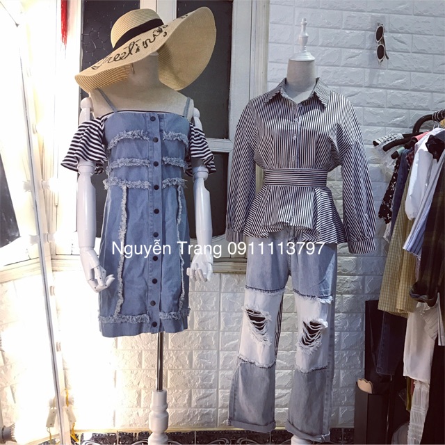 Sơmi kẻ sọc peplum