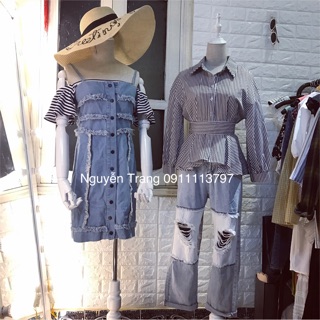 Sơmi kẻ sọc peplum