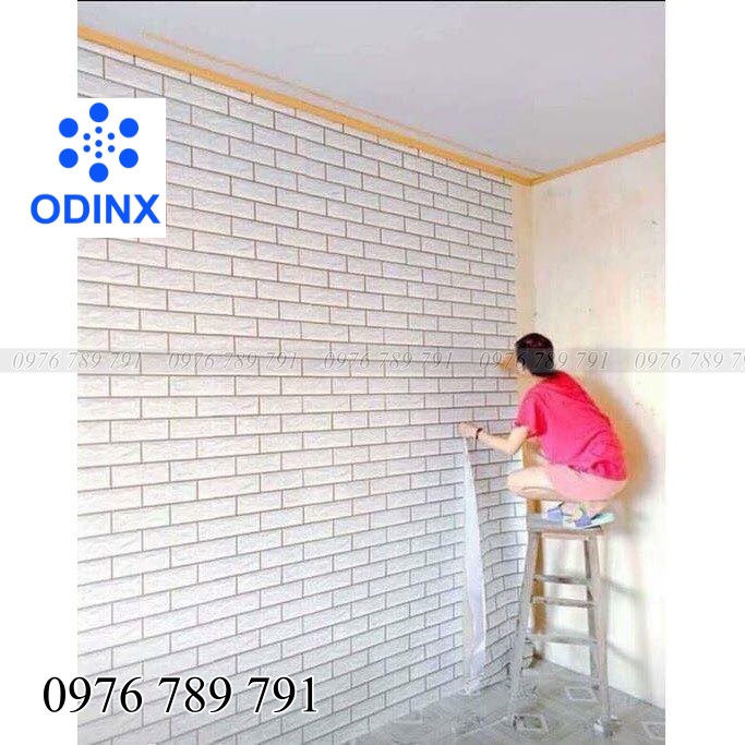 Giấy Dán Tường Giả Gạch 3D Xám Trắng Có Keo Sẵn Cuộn 10m Cho Phòng Ngủ Đẹp, Giá Rẻ