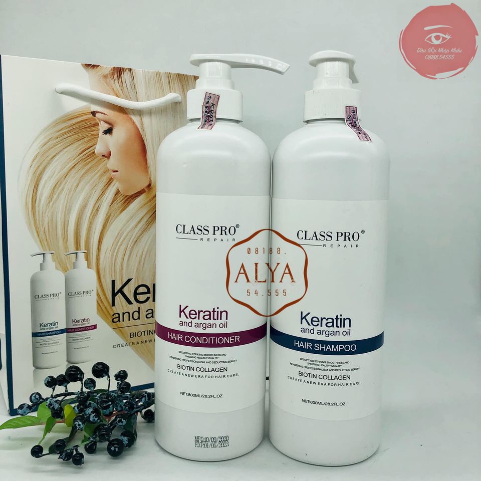 Cặp dầu gội xả KERATIN CLASS PRO 800ML PHỤC HỒI, KÍCH THÍCH MỌC TÓC|HÀNG CHÍNH HÃNG ALYA ALYA